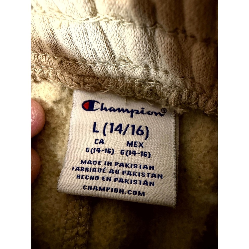 Champion Sweatpants Boys Large 14/16 Tan Graphic Logo Fleece Lined High Rise - Picture 7 of 9